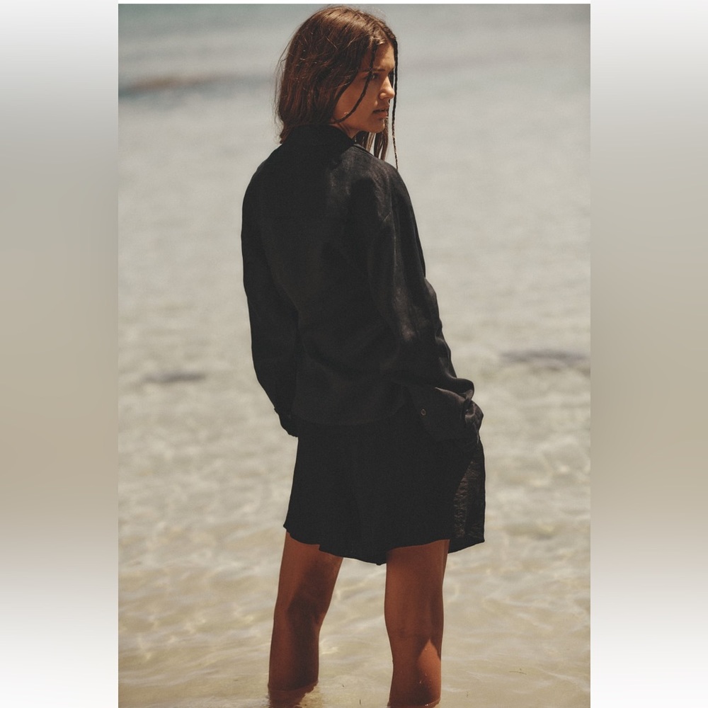 Zara NWT Black Linen Shirt With Knot size S - Picture 3 of 8